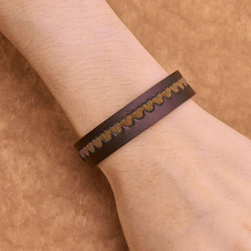 Buddha Stones Adjustable Leather Love Heart Embroidered Protection Buckle Bracelet - image 26