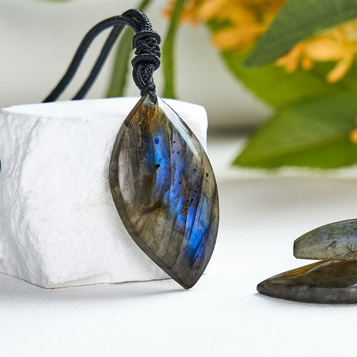 Buddha Stones Labradorite Leaf Design Intuition Braided Rope Necklace - image 2