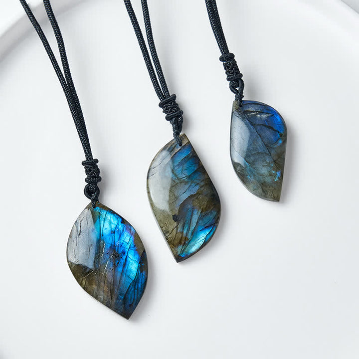 Buddha Stones Labradorite Leaf Design Intuition Braided Rope Necklace - image 6