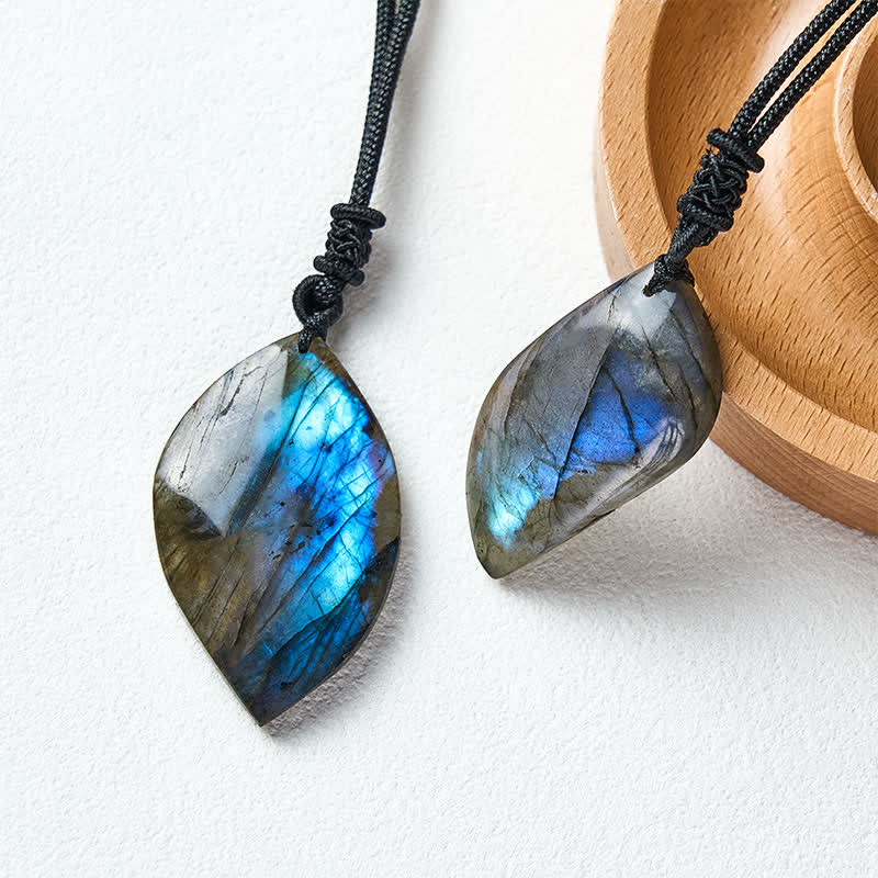 Buddha Stones Labradorite Leaf Design Intuition Braided Rope Necklace - image 4