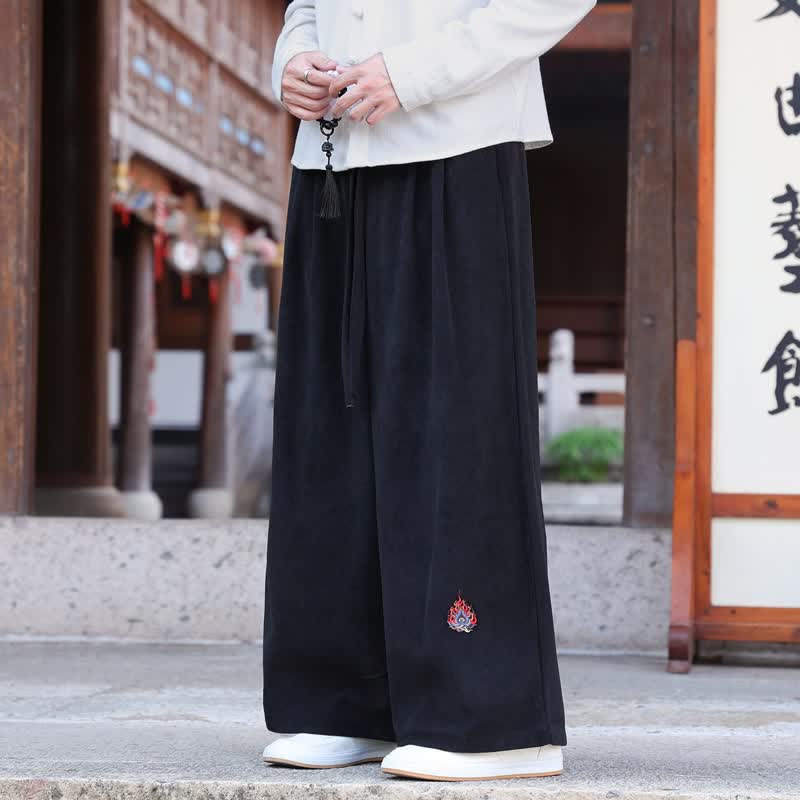 Buddha Stones Fall Winter Casual Vintage Drawstring Embroidery Solid Long Pants Men's Straight Leg Pants With Pockets - Black - US/UK/AU46，EU56 (5XL) - image 11