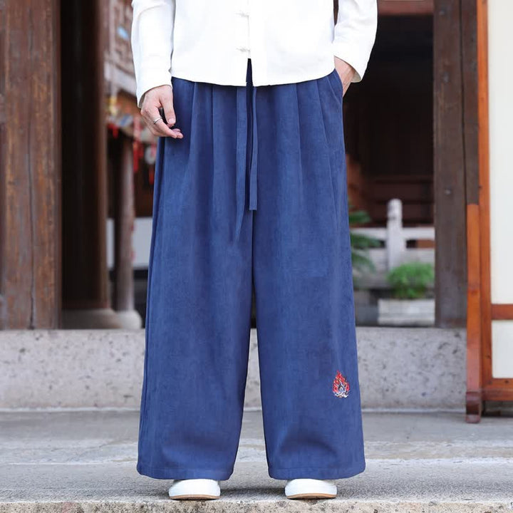 Buddha Stones Fall Winter Casual Vintage Drawstring Embroidery Solid Long Pants Men's Straight Leg Pants With Pockets - SteelBlue - US/UK/AU46，EU56 (5XL) - image 6