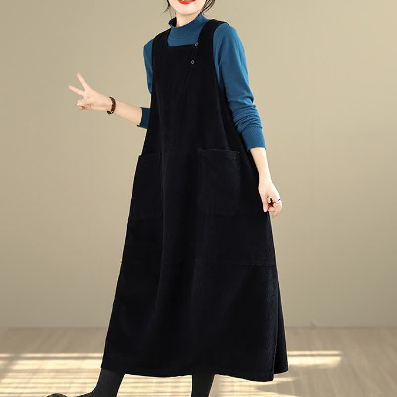 Buddha Stones Fall Winter Vintage Plain Solid Scoop Neck Women's Winter Sleeveless Dress With Pockets - Black - US8-10，UK/AU12-14，EU40-42 (2XL) - image 11