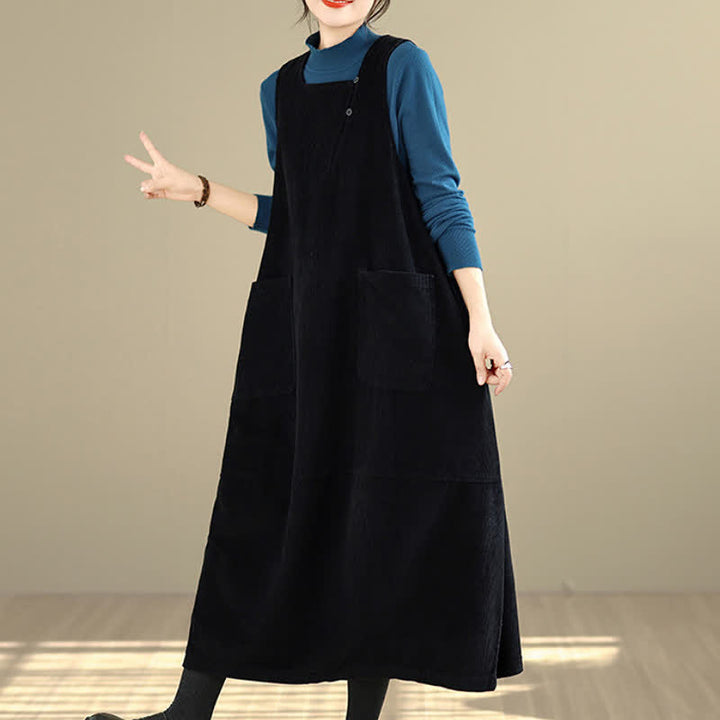 Buddha Stones Fall Winter Vintage Plain Solid Scoop Neck Women's Winter Sleeveless Dress With Pockets - Black - US8-10，UK/AU12-14，EU40-42 (2XL) - image 11