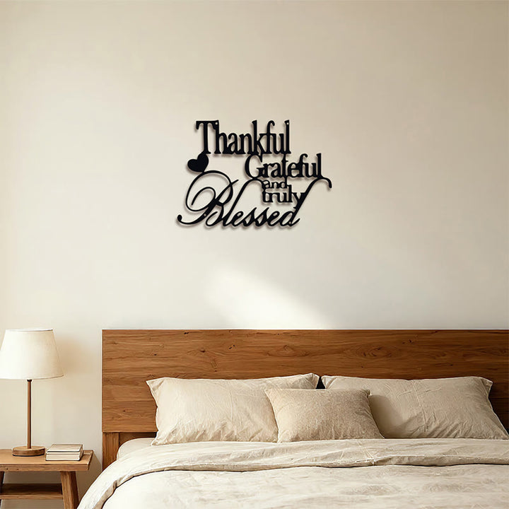 Buddha Stones Thankful Grateful Truly Blessed Matte Black Metal Wall Decor - image 12