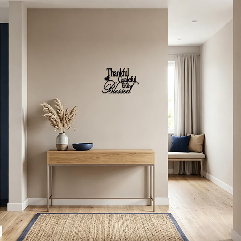 Buddha Stones Thankful Grateful Truly Blessed Matte Black Metal Wall Decor - image 7