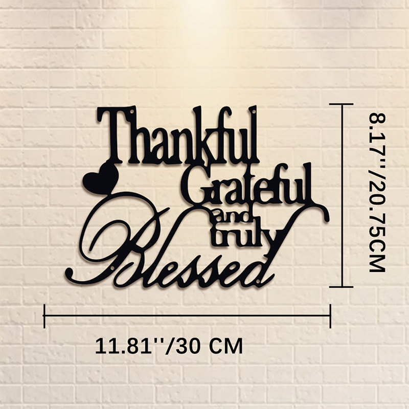 Buddha Stones Thankful Grateful Truly Blessed Matte Black Metal Wall Decor - Approx. 30cm x 10.26cm x 0.1cm / 11.81in x 4.04in x 0.04in - image 4