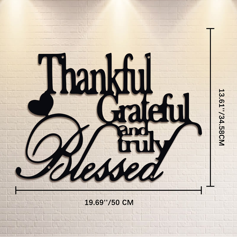 Buddha Stones Thankful Grateful Truly Blessed Matte Black Metal Wall Decor - Approx. 50cm x 17.09cm x 0.12cm / 19.69in x 6.73in x 0.05in - image 11