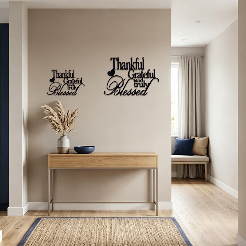 Buddha Stones Thankful Grateful Truly Blessed Matte Black Metal Wall Decor - image 16