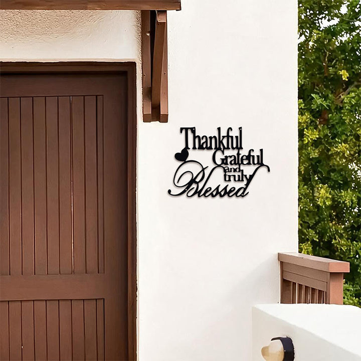 Buddha Stones Thankful Grateful Truly Blessed Matte Black Metal Wall Decor - image 5