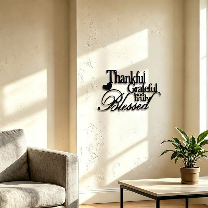Buddha Stones Thankful Grateful Truly Blessed Matte Black Metal Wall Decor - image 10