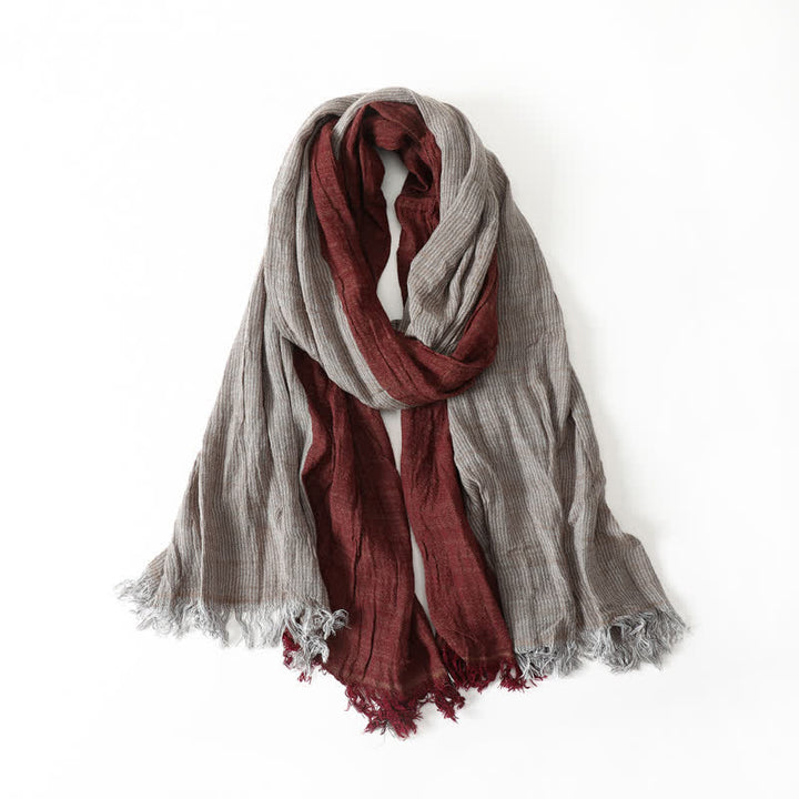 Buddha Stones Spring Fall Two Tone Olive Brown Crinkled Tassel Women's Scarf - DarkRed - image 3