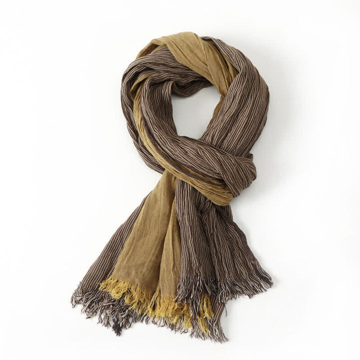 Buddha Stones Spring Fall Two Tone Olive Brown Crinkled Tassel Women's Scarf - image 9