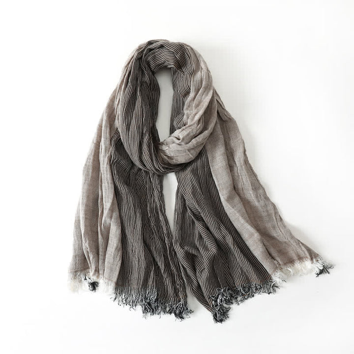 Buddha Stones Spring Fall Two Tone Olive Brown Crinkled Tassel Women's Scarf - LightGrey - image 6