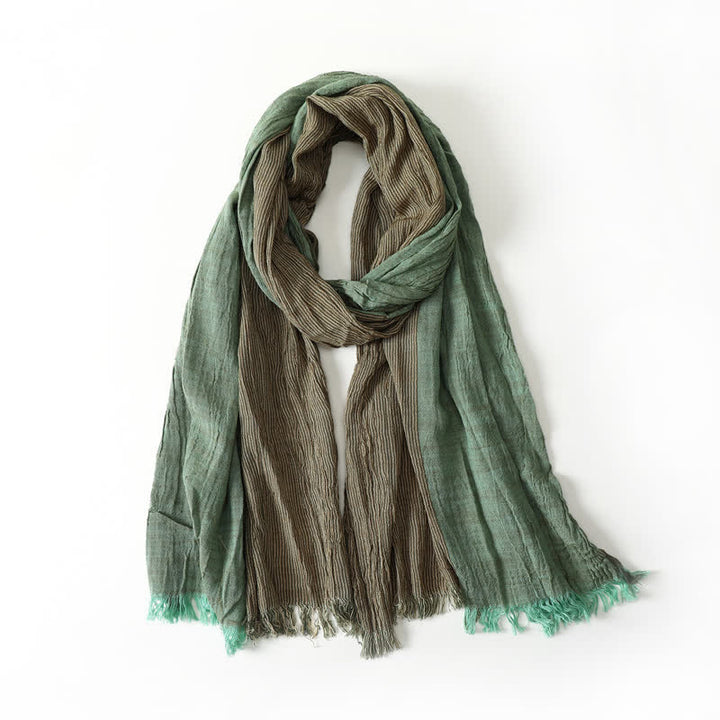 Buddha Stones Spring Fall Two Tone Olive Brown Crinkled Tassel Women's Scarf - MediumSeaGreen - image 1