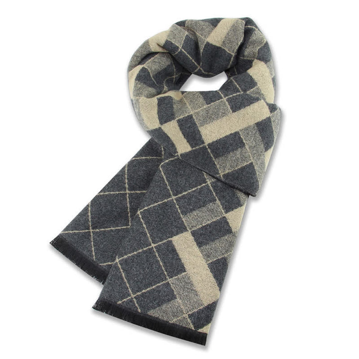 Buddha Stones Fall Winter Reversible Plaid Tassel Classic Men's Scarf - Beige - image 4