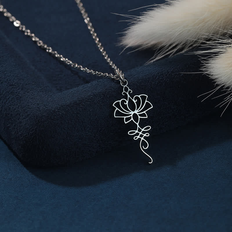 Buddha Stones Hollow Lotus Titanium Steel Protection and Purity Necklace - Silver - image 0
