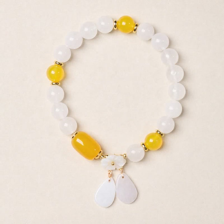 Buddha Stones Elegant White Chalcedony Black Agate Floral Drop Bracelet - image 5