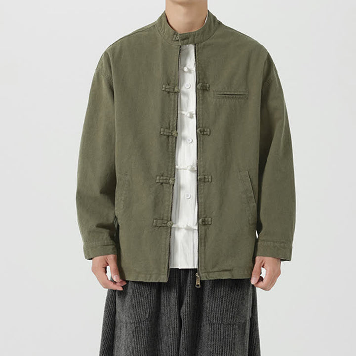 Buddha Stones Fall Winter Casual Vintage Tang Style Mandarin Collar Frog Button Zipper Design Solid Men's Jacket With Pockets - image 18