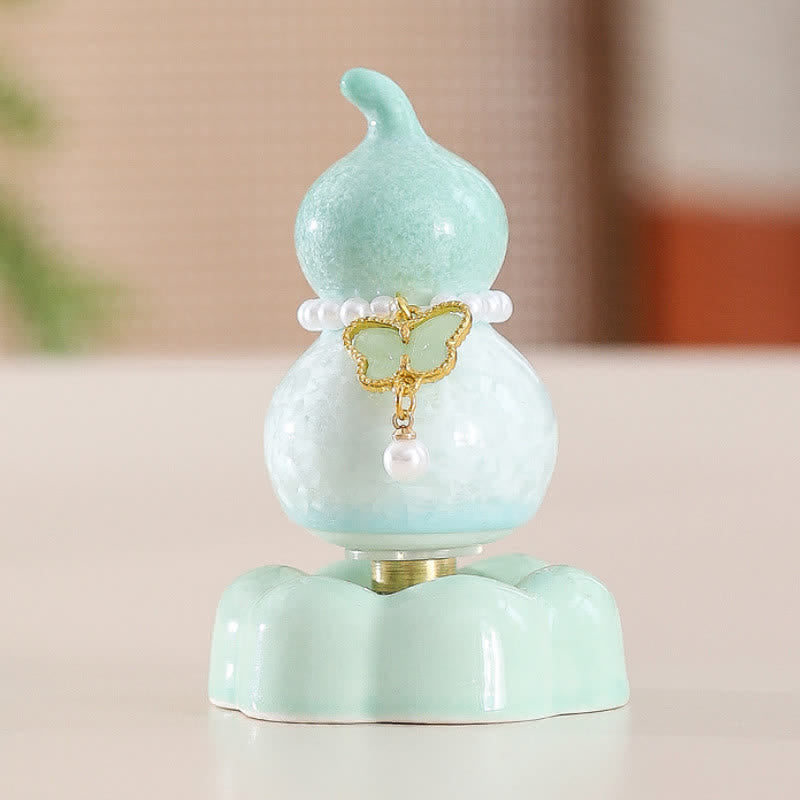 Buddha Stones Ceramic Butterfly Gourd Rotating Mindful Living Decor - Gourd Green+Light Green Butterfly+Green Base - image 12