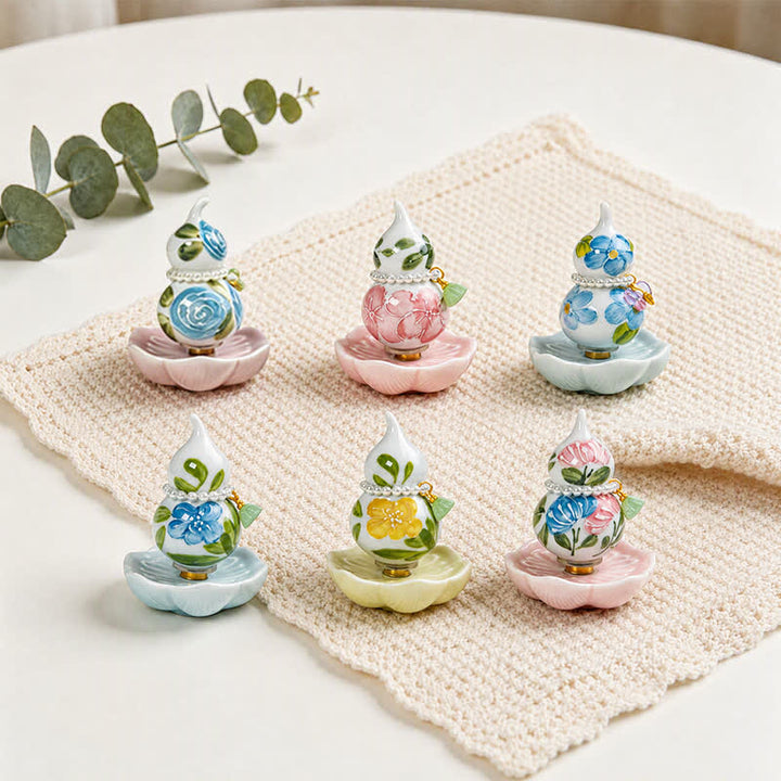 Buddha Stones Hand-Painted Ceramic Peony Gourd Prosperity Mindful Living Decor - image 14