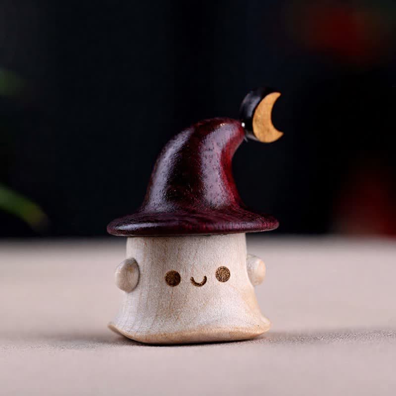 Buddha Stones Maple Wood Hand Carved Elf Figurine Star Moon Cute Animal Decor - Maple Wood Elf - Moon Style - 5 x 3.8 x 3.5 cm - image 2