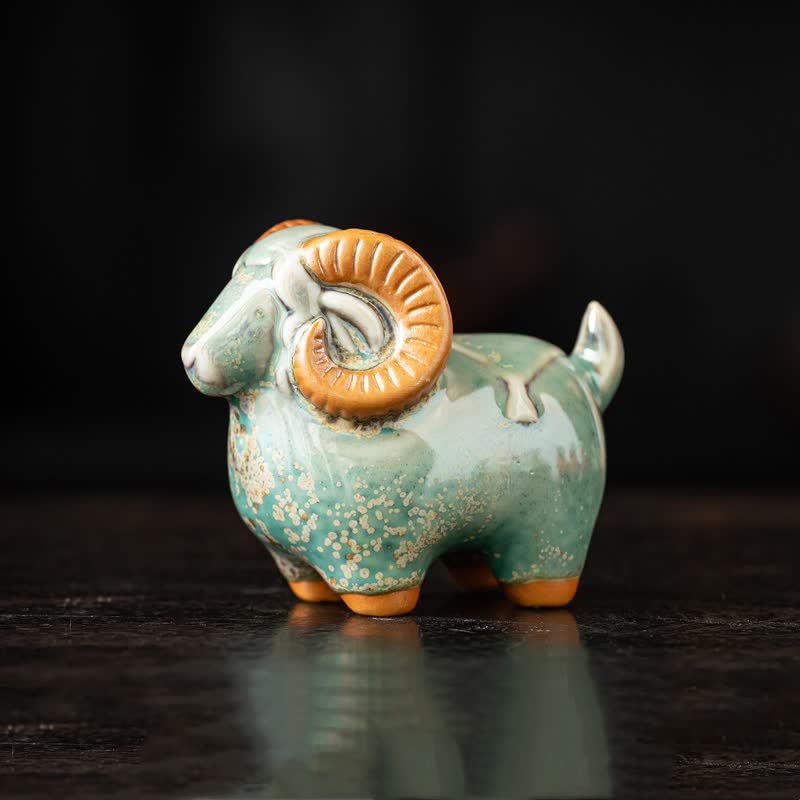Buddha Stones Ceramic Auspicious Goat Ram Tabletop Cute Animal Decor - Green Approx. 10.0 cm × 5.6 cm × 8.2 cm - image 7