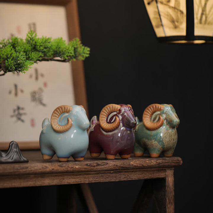Buddha Stones Ceramic Auspicious Goat Ram Tabletop Cute Animal Decor - image 18