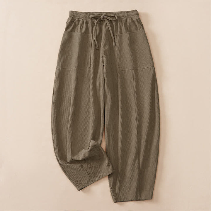 Buddha Stones Fall Winter Casual Drawstring Solid Cropped Pants Women's Harem Pants With Pockets - DarkKhaki - US14, UK/AU18, EU46 (2XL) - image 15