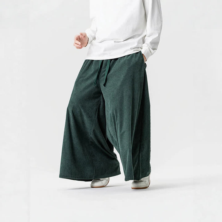 Buddha Stones Fall Winter Simple Classic Drawstring Solid Corduroy Ankle Pants Men's Wide Leg Pants With Pockets - image 24