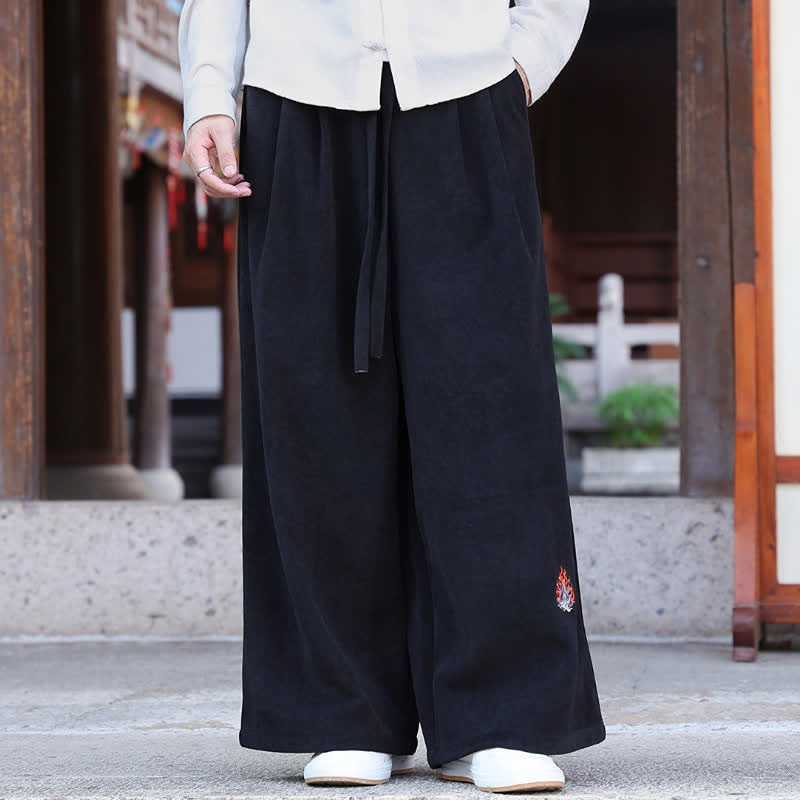 Buddha Stones Fall Winter Casual Vintage Drawstring Embroidery Solid Long Pants Men's Straight Leg Pants With Pockets - image 13