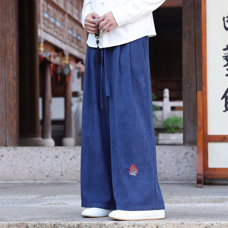 Buddha Stones Fall Winter Casual Vintage Drawstring Embroidery Solid Long Pants Men's Straight Leg Pants With Pockets - image 10