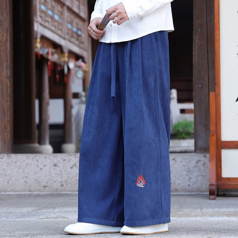 Buddha Stones Fall Winter Casual Vintage Drawstring Embroidery Solid Long Pants Men's Straight Leg Pants With Pockets - image 8