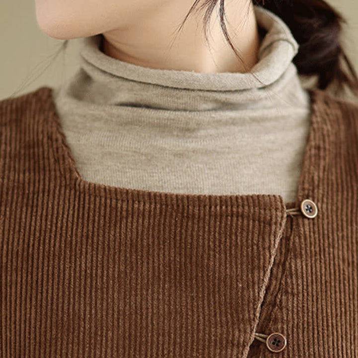 Buddha Stones Fall Winter Vintage Plain Solid Scoop Neck Women's Winter Sleeveless Dress With Pockets - image 6