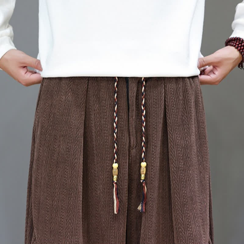 Buddha Stones Fall Winter Casual Boho Drawstring Solid Long Pants Corduroy Men's Harem Pants With Pockets - image 9