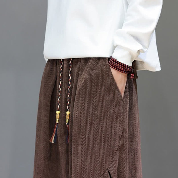 Buddha Stones Fall Winter Casual Boho Drawstring Solid Long Pants Corduroy Men's Harem Pants With Pockets - image 10