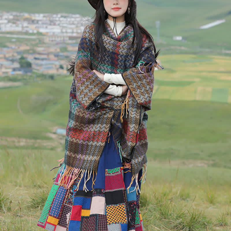 Buddha Stones Fall Winter Boho Wavy Stripes Tassel Style Women's Shawl - image 1