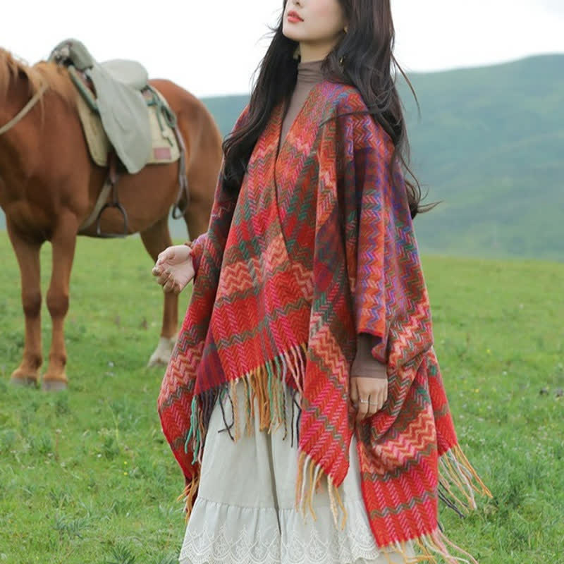 Buddha Stones Fall Winter Boho Wavy Stripes Tassel Style Women's Shawl - image 7