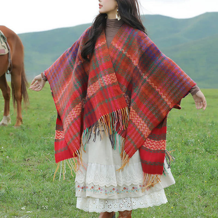 Buddha Stones Fall Winter Boho Wavy Stripes Tassel Style Women's Shawl - image 10