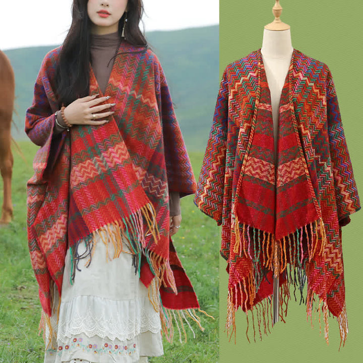 Buddha Stones Fall Winter Boho Wavy Stripes Tassel Style Women's Shawl - image 11