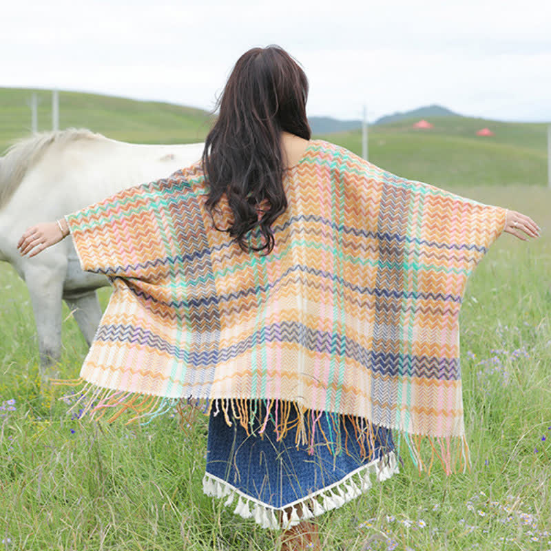 Buddha Stones Fall Winter Boho Wavy Stripes Tassel Style Women's Shawl - image 21