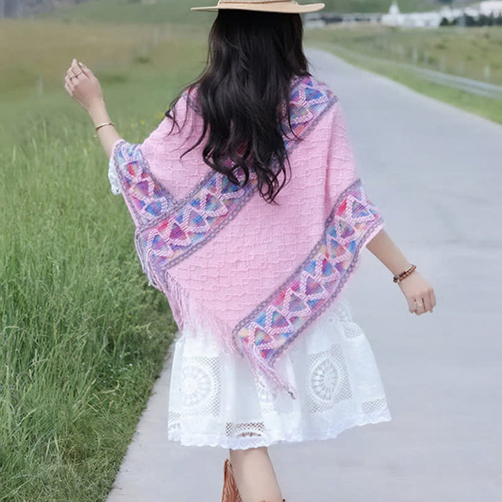 Buddha Stones Spring Fall Boho Geometric Fringe Knit V Hem Women's Shawl - image 30