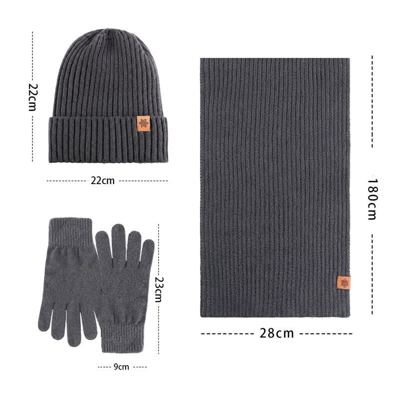 Buddha Stones 3Pcs Winter Ribbed Knit Matching Gift Set Men's Scarf Hat Gloves - image 11