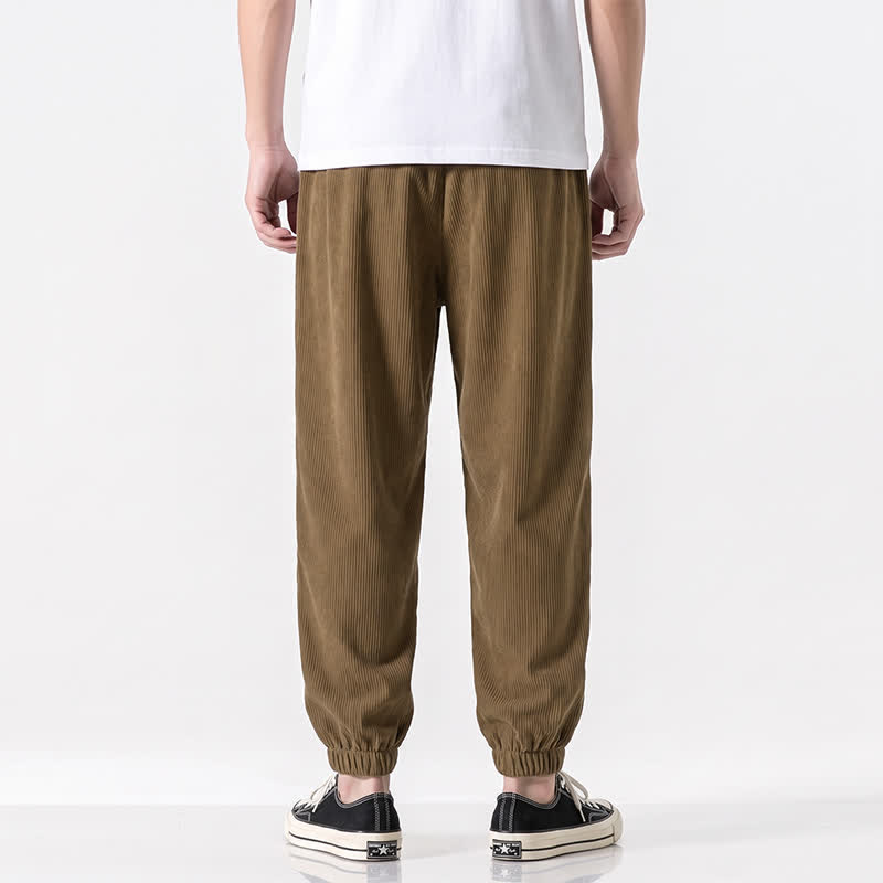 Buddha Stones Fall Winter Casual Drawstring Solid Corduroy Long Pants Men's Tapered Pants With Pockets - image 2