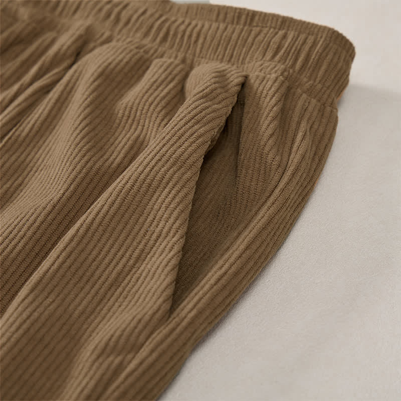 Buddha Stones Fall Winter Casual Drawstring Solid Corduroy Long Pants Men's Tapered Pants With Pockets - image 7
