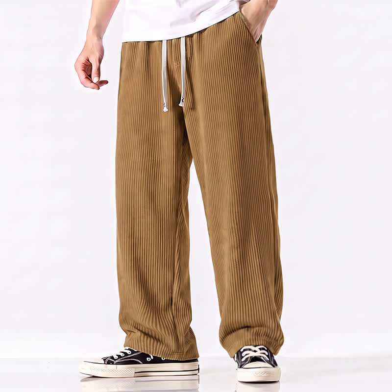 Buddha Stones Fall Winter Minimalist Casual Drawstring Solid Corduroy Long Pants Men's Straight Leg Pants With Pockets - Peru - US/UK/AU44, EU54 (3XL) - image 0
