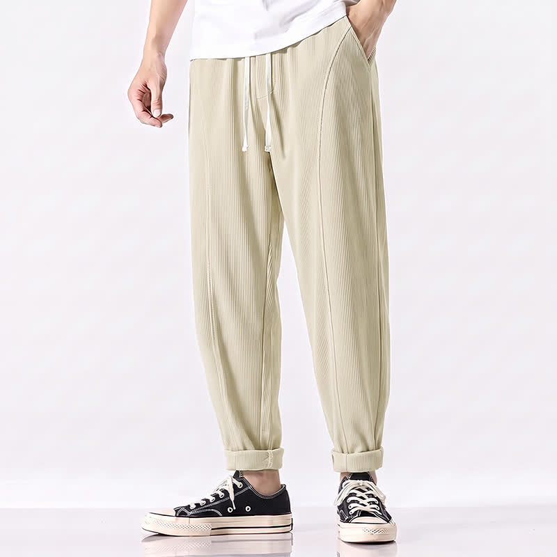 Buddha Stones Fall Winter Casual Minimalist Drawstring Solid Long Pants Corduroy Men's Tapered Pants With Pockets - Cornsilk - US/UK/AU48, EU58 (5XL) - image 10