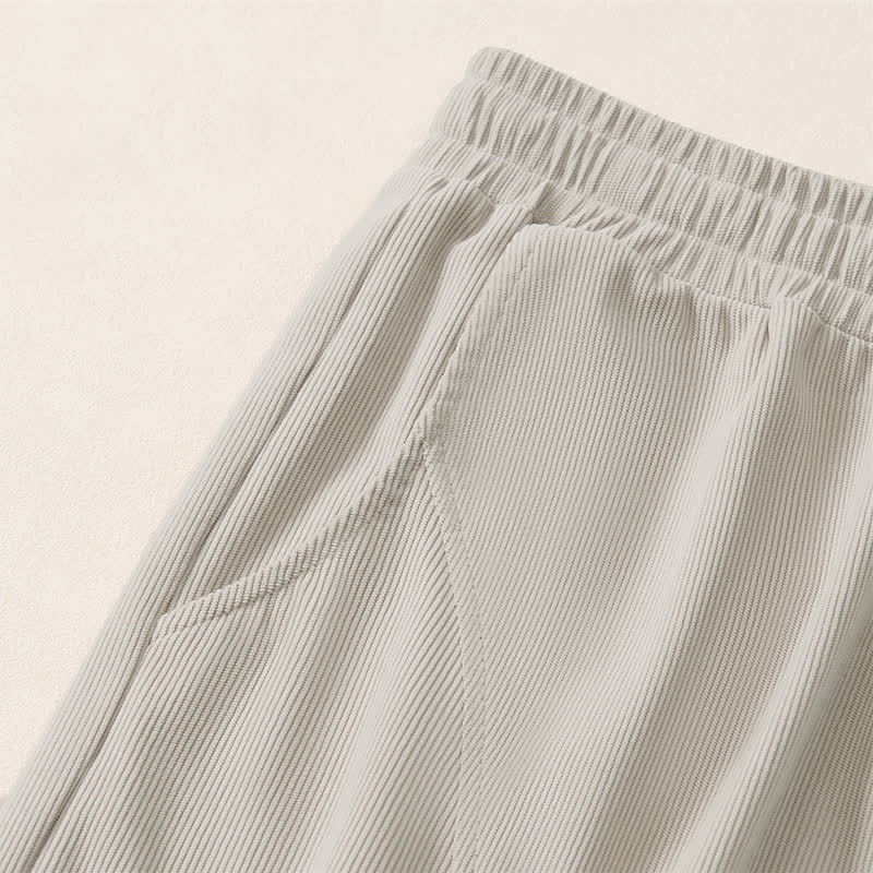 Buddha Stones Fall Winter Casual Minimalist Drawstring Solid Long Pants Corduroy Men's Tapered Pants With Pockets - image 4