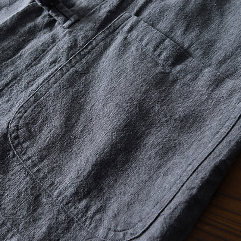 Buddha Stones Frog-Button Chinese Tang Suit Cotton Linen Men Shirt With Pockets - image 4