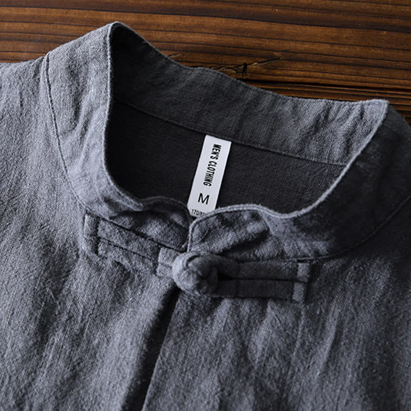 Buddha Stones Frog-Button Chinese Tang Suit Cotton Linen Men Shirt With Pockets - image 2